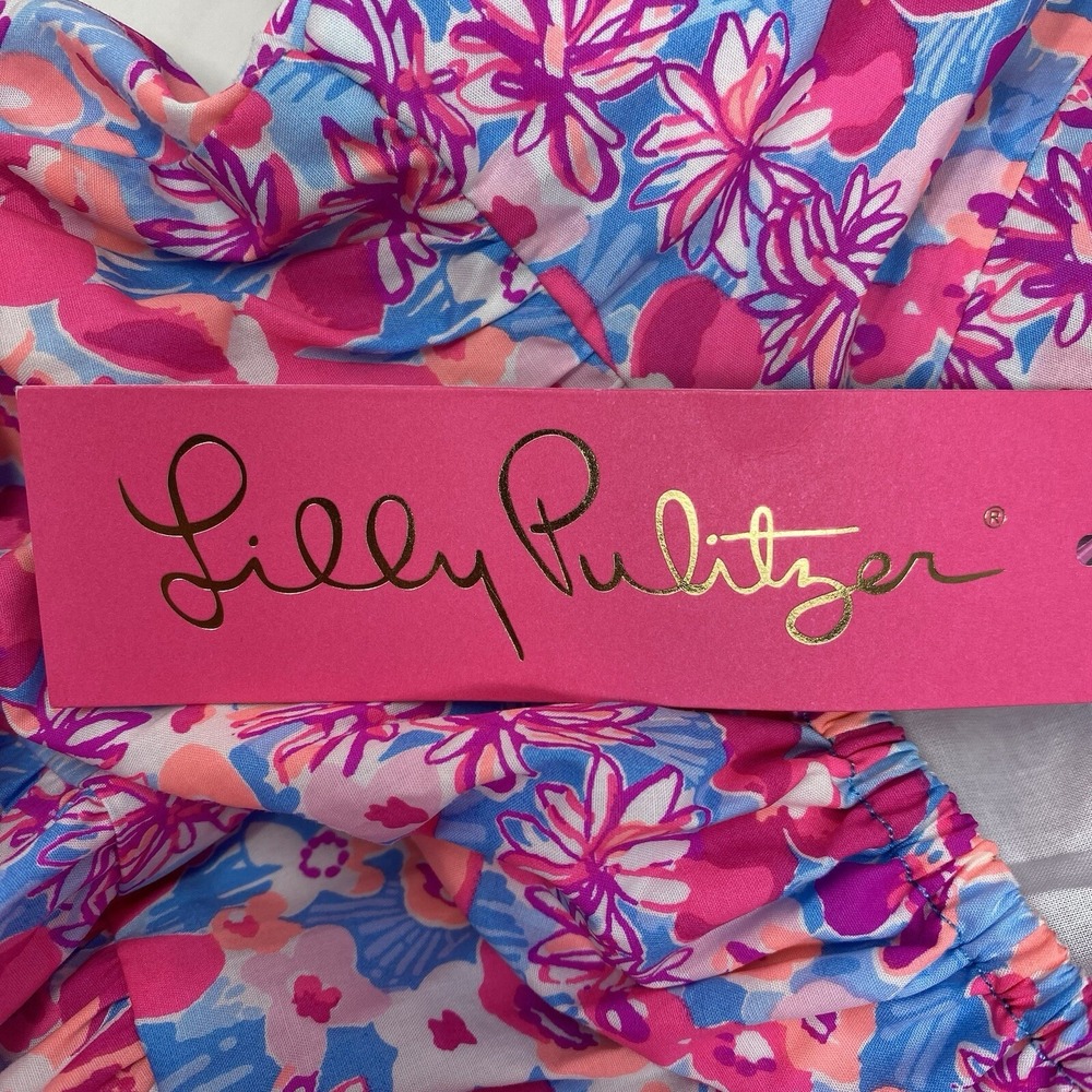 Lilly Pulitzer Nalani Dress Womens 4 Aura Pink Floral Puff Sleeve Tiered Mini - Picture 5 of 7
